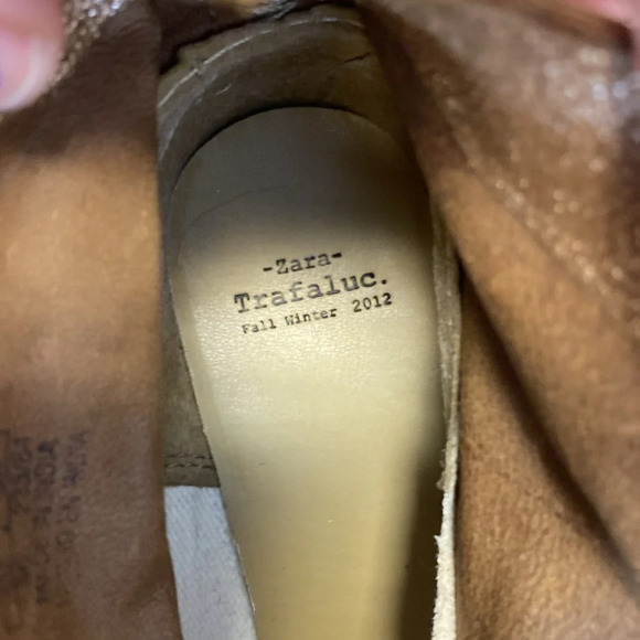 Zara Trafaluc Ankle Boots Womens‎ Size 36 US 5.5 Brown Gold Pointed Western Pull - Picture 9 of 14